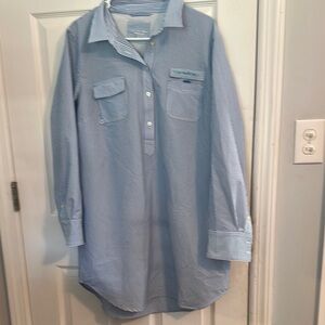 Blue Striped Button-Up Beach Cover-up